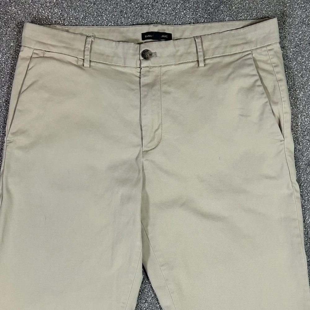 Banana Republic Men's Chino Pants 36x32 Khaki Beige Stretch Flat Front